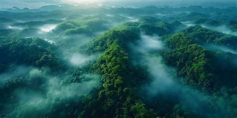 Premium Photo | Aerial view of lush green forest in the morning highlighting nature conservation ...