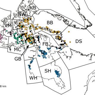 Map of the Canadian Arctic with samples used for analysis. Outlined... | Download Scientific Diagram