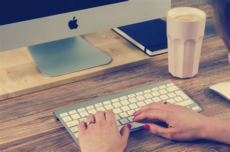 Free Images : desk, mac, writing, hand, apple, typing, table, wood ...