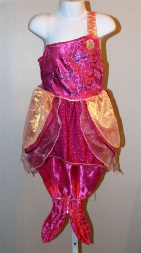 Disney Barbie MERMAID 4 6x Hot Pink Gold One Shoulder Dress-Up Halloween Costume | Childrens ...