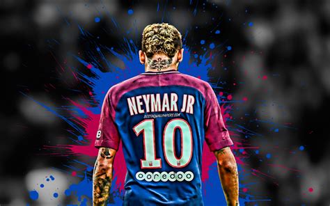 Download wallpapers Neymar, blue and purple blots, brazilian ...