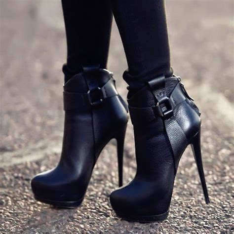 Shoespie Black Patchwork Buckle Extreme High Heel Ankle Boots | High ...