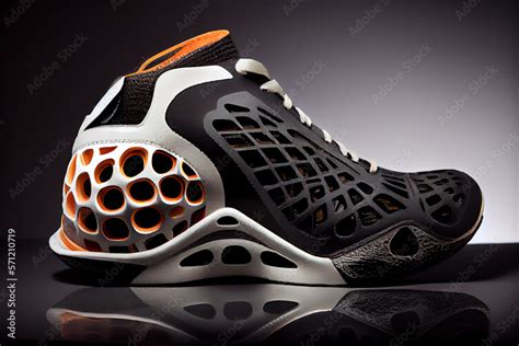 sci-fi futuristic basketball shoe, gold, white & black, made of neoprene composite, carbon and ...