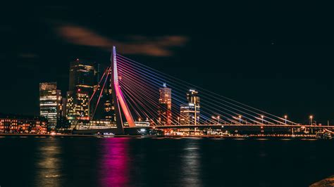 Erasmus Bridge at Night Rotterdam Netherlands 5K Wallpapers | HD ...