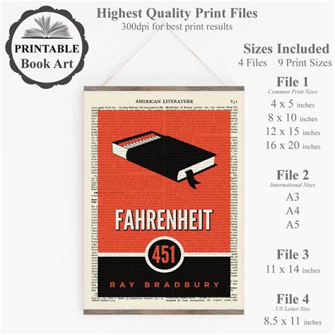 Fahrenheit 451 Printable Poster Book Cover Art Print by Ray - Etsy