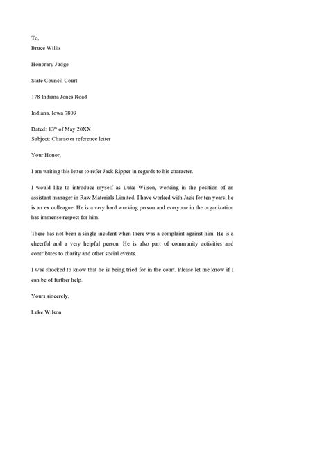 Character Reference Letter For Court Child Custody Database Letter ...