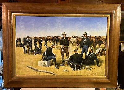 VINTAGE OIL ON Canvas of Horse Soldiers 1870 US Army Calvary Large Painting $999.00 - PicClick