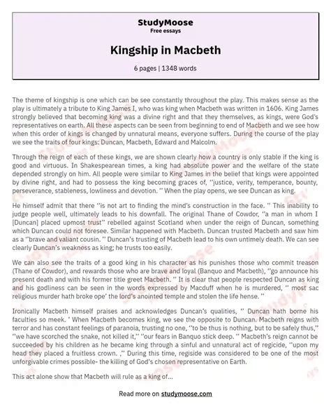 Virtue, Trust, and Chaos in Macbeth's Kingdoms Free Essay Example