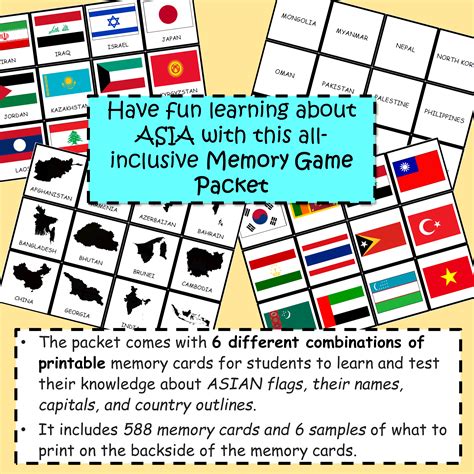 ASIA MEMORY GAME | Flags, Capital Cities and Outlines | Teaching Resources