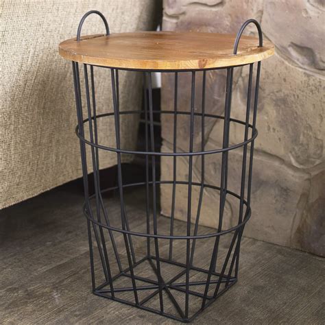 Metal Storage Basket Side Table with Carrying Handles and Wooden Lid - Walmart.com - Walmart.com