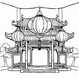 Télécharger Pavillon Traditionnel Oriental Avec Lanternes Coloring  sketch template