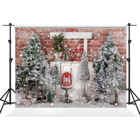 10×10ft Christmas Photo Backdrop Winter Snowing Brick Wall Photography Backdrop Christmas Pine ...