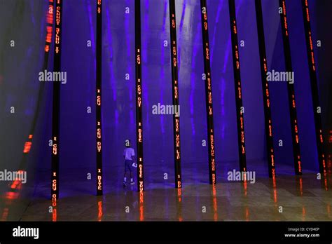 Art work by Jenny Holzer called Electronic LED sign columns, 1997 on display at the Guggenheim ...