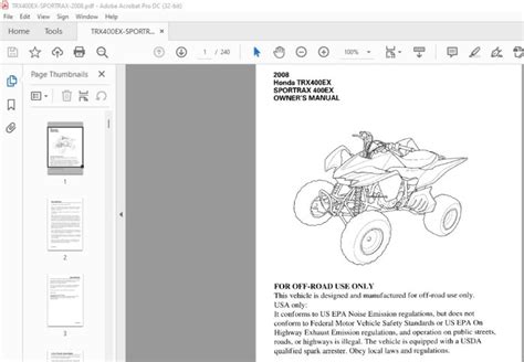 2008 Honda TRX400EX SPORTRAX 400EX OWNER'S MANUAL - PDF DOWNLOAD - HeyDownloads - Manual Downloads