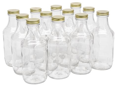 NMS 16 Ounce Glass Sauce Bottle - With 38mm Gold Metal Lids - Case of 12 > North Mountain Supply