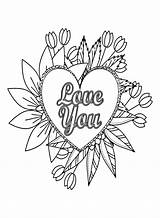 Love You With Flowers Heart Coloring Page  Free Printable Pages sketch template