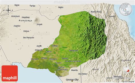 Satellite 3D Map of Bulacan, shaded relief outside