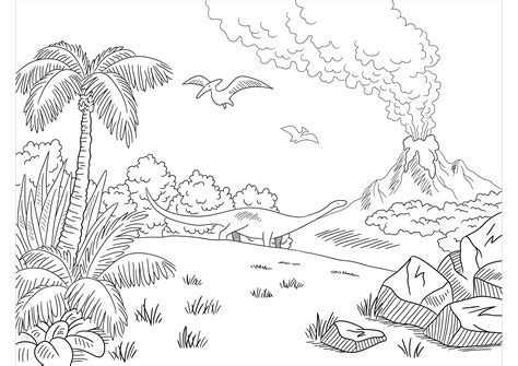 Dinosaurs and volcano - Dinosaur Coloring Pages for adults