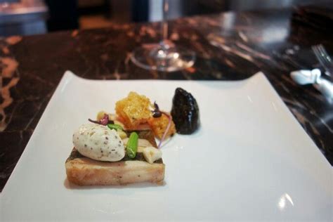 Mmm! Rich start. Cornish Hen Terrine - hen, foie gras, morel terrine, croutons, hazelnuts ...