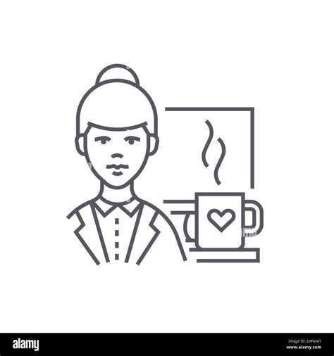 Barista girl - modern black line design style icon on white background. Neat detailed image of ...