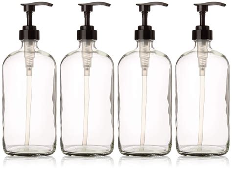 Amazon.com : 32 Ounce Large Clear Glass Boston Round Bottles with Black Pumps. Great for Lotions ...