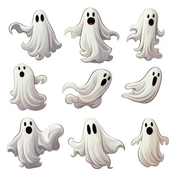 Cartoon Halloween Ghost Ghosted Spooky Spirit And Mysterious Phantoms ...