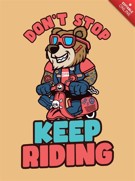 Riding Motorcycle With Bear Cartoon Character T-shirt Design Template | Free Design Template