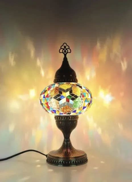 TURKISH MOROCCAN TIFFANY Style Lamp Blue And White Colored Lighted lamp Shade $55.00 - PicClick
