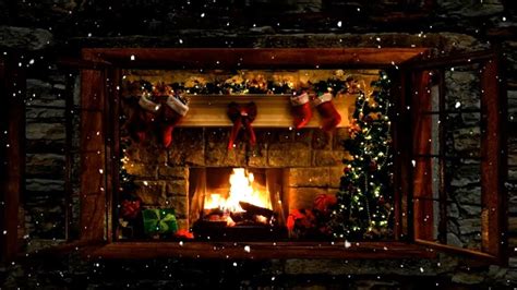 🎅Christmas Fireplace Window Scene with Snow and Crackling Fire Sounds ...