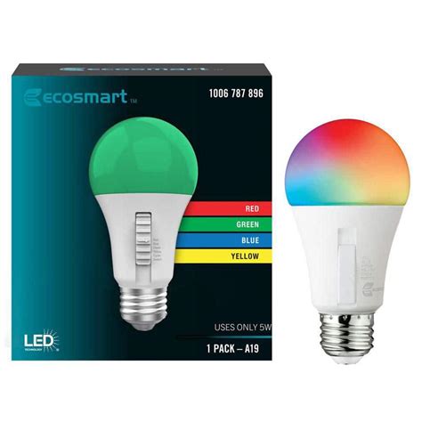 EcoSmart 5-Watt Equivalent A19 Color Changing Party E26 Medium Base LED Light Bulb (1-Pack) A19 ...