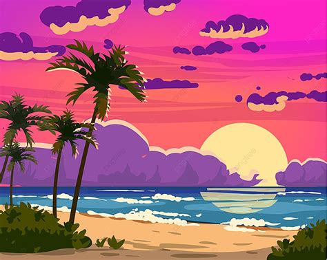 Sunset Ocean Tropical Resort Landscape Background, Flat, Exoti, 3d Background Image And ...