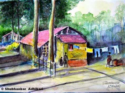 Artworks by Shubhankar Adhikari: Indian village scene