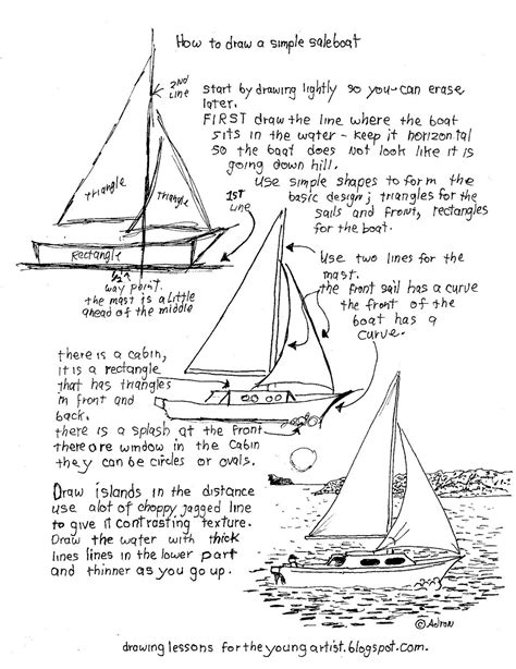 How to Draw Worksheets for The Young Artist: How to Draw A Sailboat Printable Worksheet ...