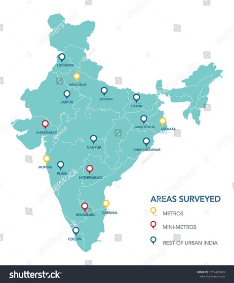 Mapa de la India con ciudades: vector de stock (libre de regalías) 1772490083 | Shutterstock