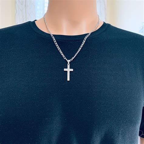 Silver cross necklace for him stainless steel cross and | Etsy