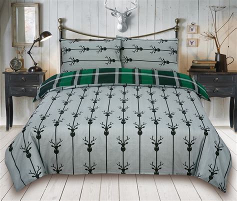 Check Stag 'Green' Bedding Single Duvet Cover Set 5060543350098