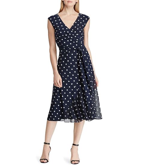 Ralph Lauren Lauren Faux - Wrap Polka - Dot Dress in Blue - Lyst