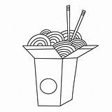 Traditional Wok noodles In Takeout Carton Box With chopsticks Asian  sketch template