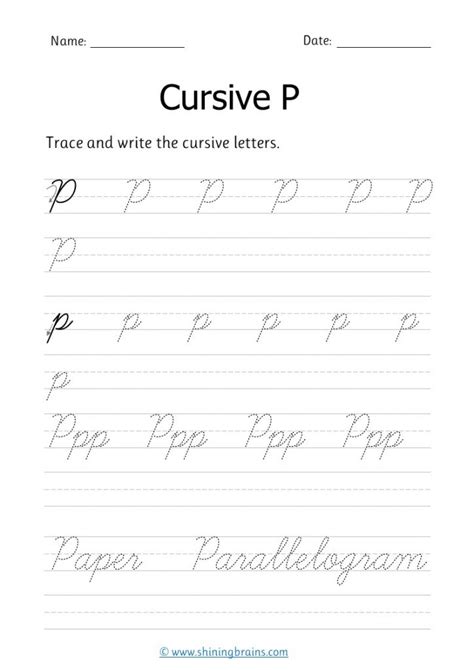 Cursive p - Free cursive writing worksheet for small and capital p practice