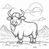 Cute yak coloring Page With Mountain Background Lulu Pages sketch template