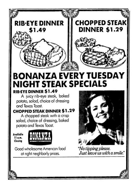 Bonanza Steakhouse - June 1975 : r/VintageMenus