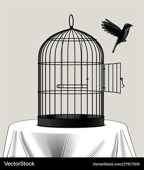 Bird cage and a black flying away Royalty Free Vector Image