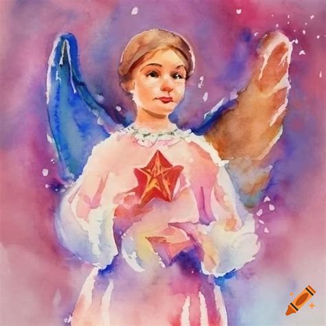 Watercolor christmas card with soviet style angel in moscow on Craiyon