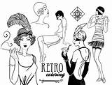 20s Retro Coloring Book With Vector Flapper Girl Illustrationparty  sketch template