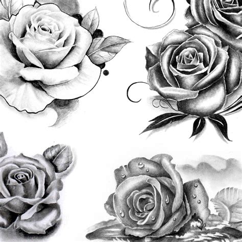 5 realistic roses of tattoo designs in black and grey style. – TattooDesignStock