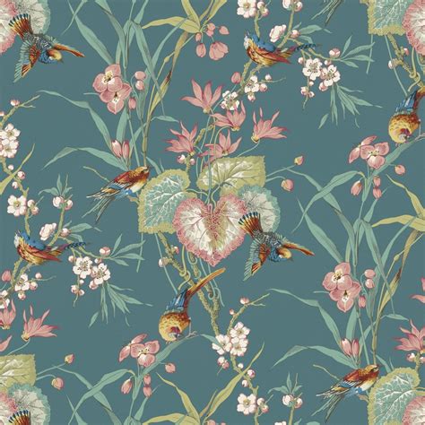 Birds & Blossom Teal Wallpaper | Warner House