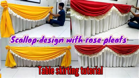 Table skirting tutorial scallop design with rose pleats two designs compilation - YouTube