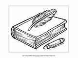 Printable Book & Quill Pen Coloring Page · InkPx sketch template