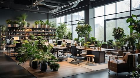 Premium AI Image | Modern Office Space with Indoor Plants