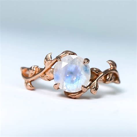 Moonstone Ring Leaf | Moonstone Ring 14K Gold Plated